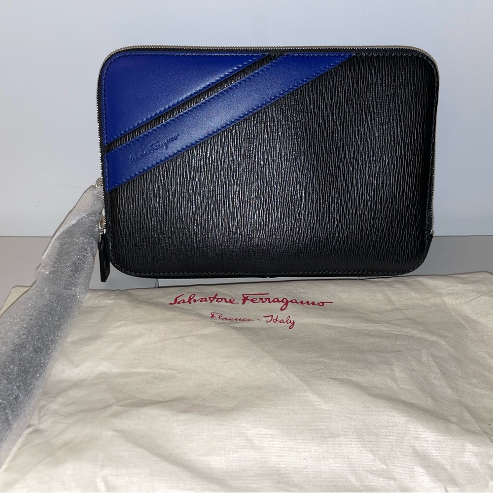 Ferragamo Men's Leather Logo Zip Pouch Clutch Bag